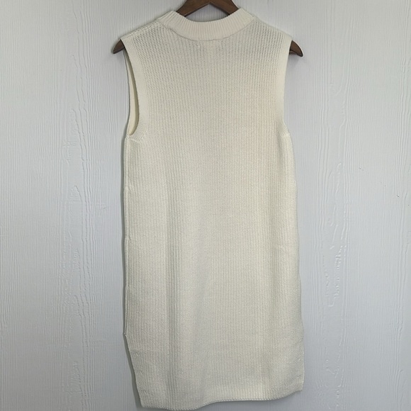 H&M - Ivory Ribbed Crewneck Sleeveless Long Slit Sweater Vest Size XS - Picture 11 of 11